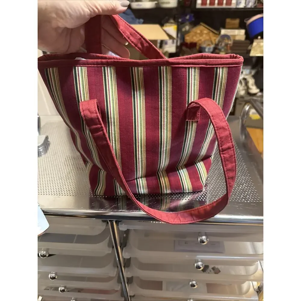 Longaberger Holiday Snowman Tote Bag Red Striped Canvas Christmas Embroidered